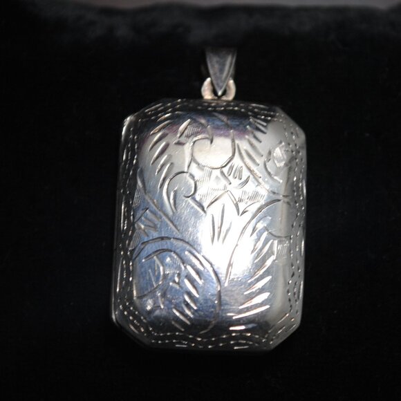 Vintage Sterling Engraved Rectangular Locket Pendant